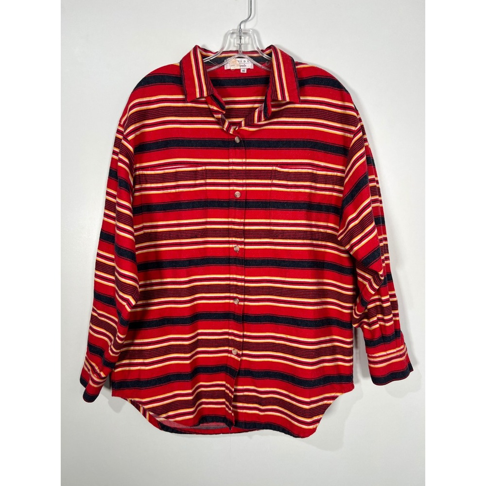 Vintage Gorpcore Overshirt Red Striped Flannel Shirt Button Up 100% Cotton 14